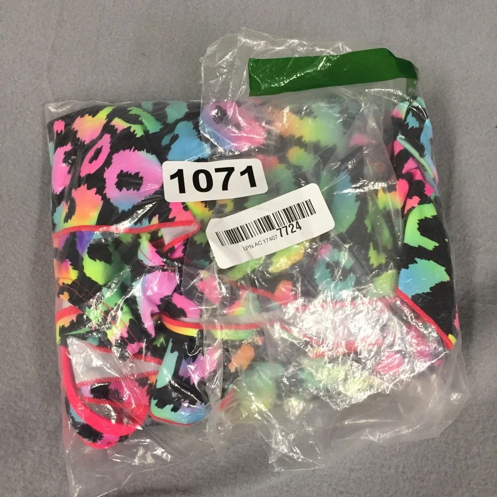 Girls Neon Rainbow Leopard Print One Piece Swim Dress Racerback Skirted Swimsuit